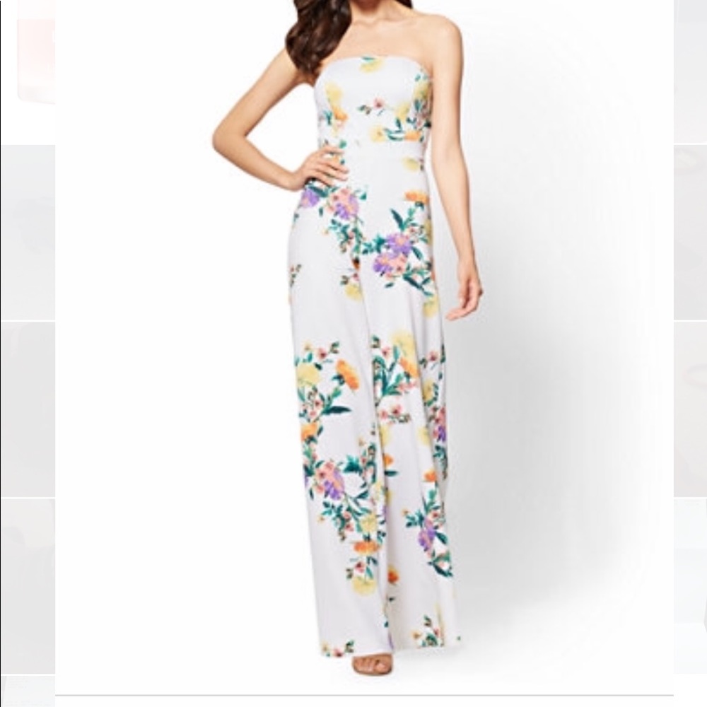 White Floral Strapless Jumpsuit